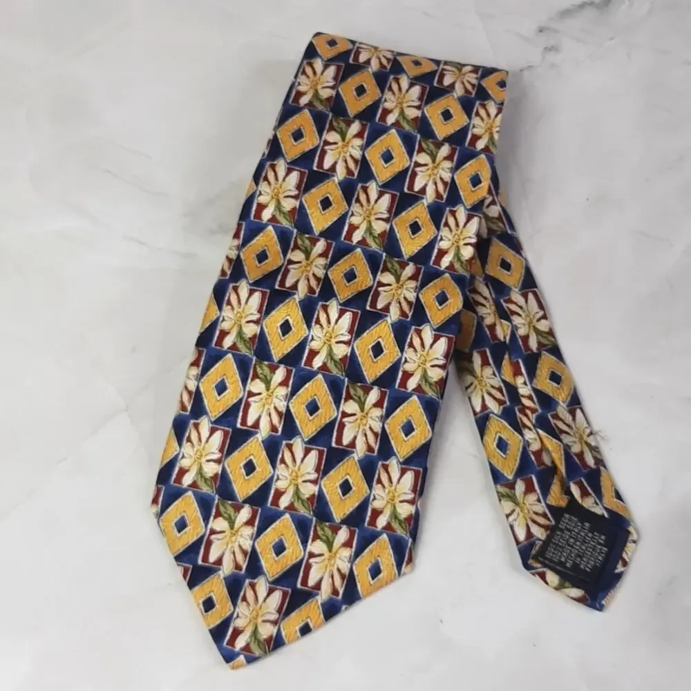 Charleston Tie Rack Floral Silk Tie Yellow Blue